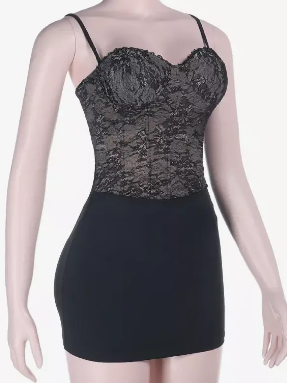 Black Lace Corset Women Mini Dress - Sexy Backless Lace Up Bodycon - Coquette Aesthetic Summer Party Night Club Wear 2026