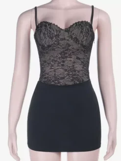 Black Lace Corset Women Mini Dress - Sexy Backless Lace Up Bodycon - Coquette Aesthetic Summer Party Night Club Wear 2026