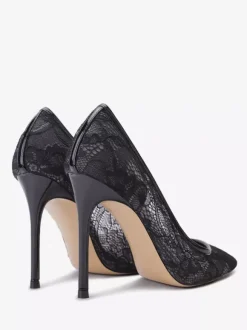 Black Lace Party Shoes Pointed Toe Slip On High Heel Pumps