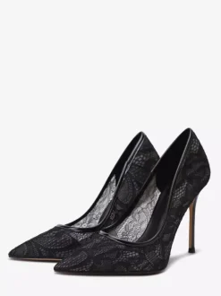 Black Lace Party Shoes Pointed Toe Slip On High Heel Pumps