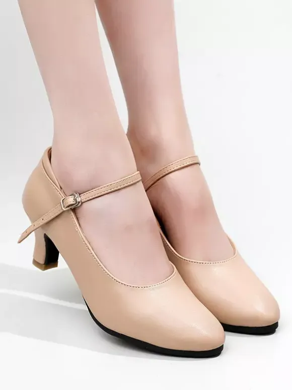Black Latin Dance Shoes Round Toe Mary Jane Ballroom Dance Shoes