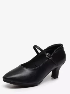 Black Latin Dance Shoes Round Toe Mary Jane Ballroom Dance Shoes
