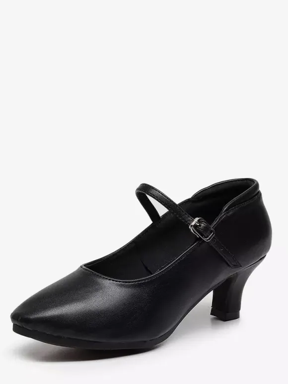 Black Latin Dance Shoes Round Toe Mary Jane Ballroom Dance Shoes