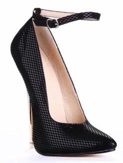Black Leather Snake Print Ankle Strap Pointed Toe Sexy Pumps