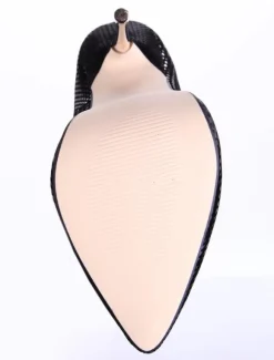 Black Leather Snake Print Ankle Strap Pointed Toe Sexy Pumps