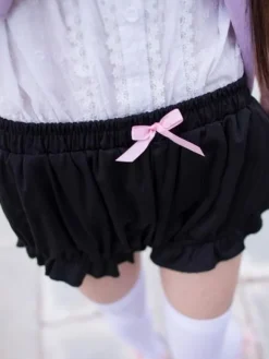 Black Lolita Bloomers Bows Cotton Lolita Shorts For Women