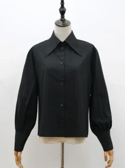 Black Lolita Blouses Polyester Turnover Collar Long Sleeves Top Classic Lolita Shirt