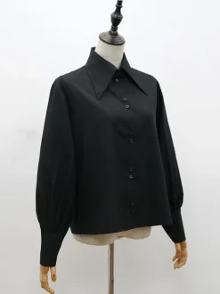 Black Lolita Blouses Polyester Turnover Collar Long Sleeves Top Classic Lolita Shirt