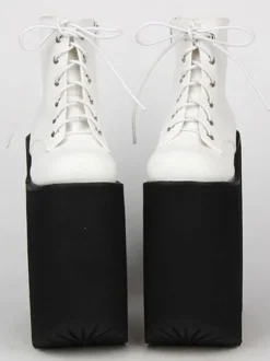 Black Lolita Booties Platform Chunky Heel Round Toe Lace Up Lolita Short Boots
