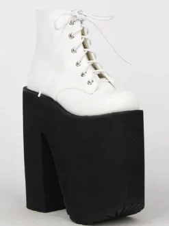 Black Lolita Booties Platform Chunky Heel Round Toe Lace Up Lolita Short Boots
