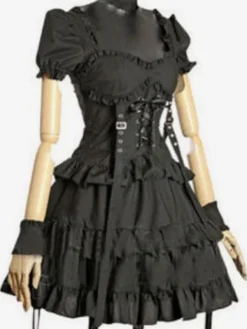 Black Lolita Dress OP Gothic Short Sleeve Sweetheart Cotton Lolita One Piece Dress