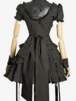 Black Lolita Dress OP Gothic Short Sleeve Sweetheart Cotton Lolita One Piece Dress