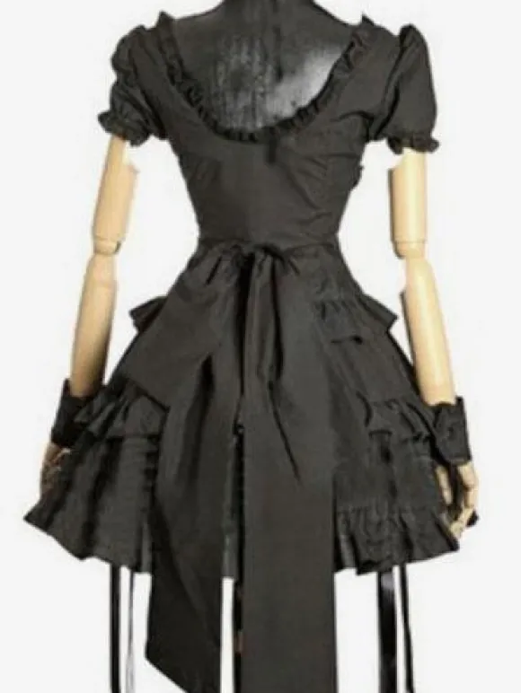 Black Lolita Dress OP Gothic Short Sleeve Sweetheart Cotton Lolita One Piece Dress
