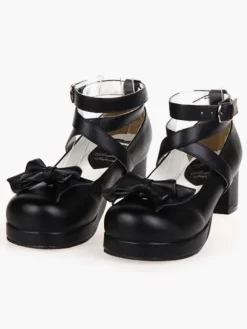 Black Lolita Heels Square Platform Ankle Straps Chunky Heel Lolita Shoes