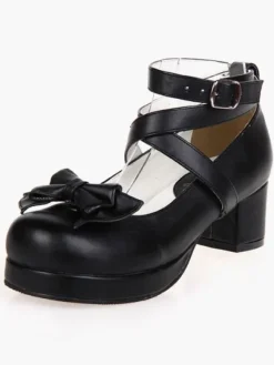 Black Lolita Heels Square Platform Ankle Straps Chunky Heel Lolita Shoes