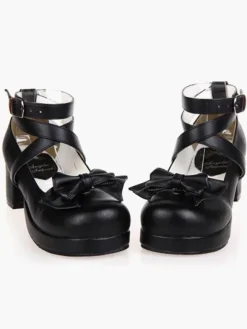 Black Lolita Heels Square Platform Ankle Straps Chunky Heel Lolita Shoes