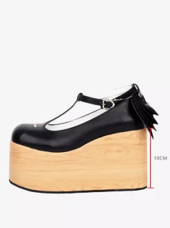 Black Lolita Pumps Platform Cross Round Toe Lolita Shoes