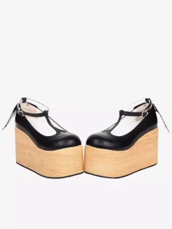 Black Lolita Pumps Platform Cross Round Toe Lolita Shoes