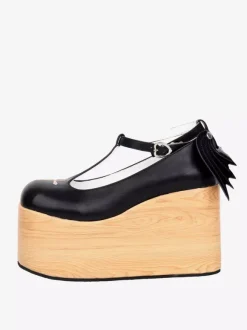 Black Lolita Pumps Platform Cross Round Toe Lolita Shoes
