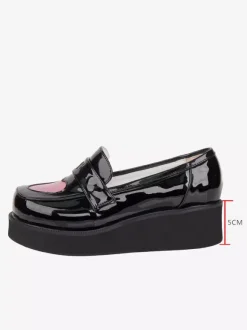 Black Lolita Pumps Platform Sweetheart Round Toe PU Leather Lovely Lolita Shoes