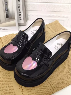 Black Lolita Pumps Platform Sweetheart Round Toe PU Leather Lovely Lolita Shoes