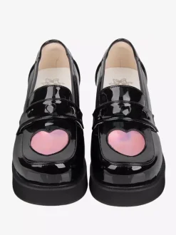 Black Lolita Pumps Platform Sweetheart Round Toe PU Leather Lovely Lolita Shoes