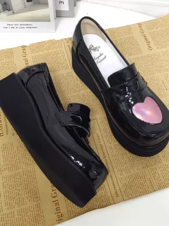 Black Lolita Pumps Platform Sweetheart Round Toe PU Leather Lovely Lolita Shoes