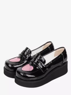 Black Lolita Pumps Platform Sweetheart Round Toe PU Leather Lovely Lolita Shoes