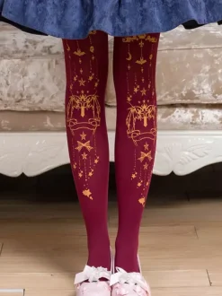 Black Lolita Tights Halloween Demon Cross Gilding Velvet Lolita Stocking