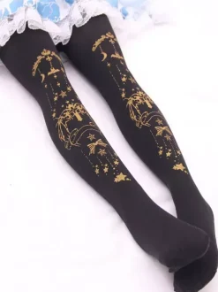 Black Lolita Tights Halloween Demon Cross Gilding Velvet Lolita Stocking