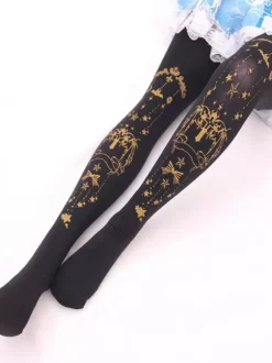 Black Lolita Tights Halloween Demon Cross Gilding Velvet Lolita Stocking