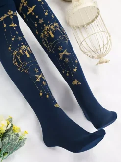 Black Lolita Tights Halloween Demon Cross Gilding Velvet Lolita Stocking