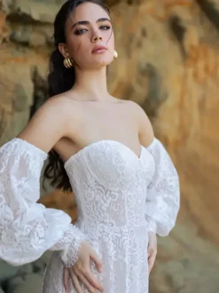 Black Loyal Wedding Dresses Princess Silhouette Half Sleeves Buttons Lace With Train Bridal Gown