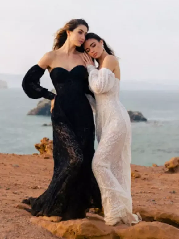 Black Loyal Wedding Dresses Princess Silhouette Half Sleeves Buttons Lace With Train Bridal Gown