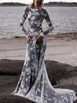 Black Loyal Wedding Dresses Ball Gown Long Sleeves Lace Lace With Train Bridal Gown