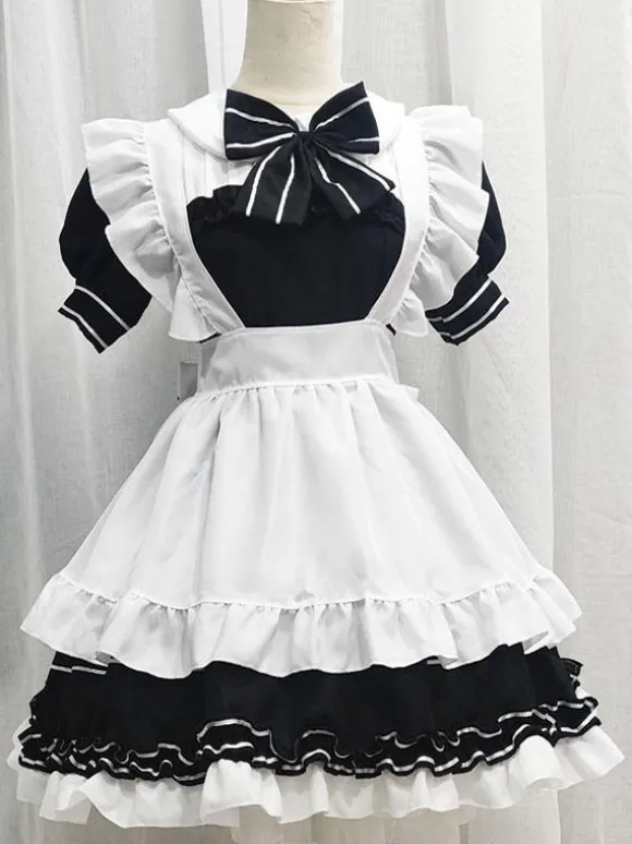 Black Maid Lolita Dresses Ruffles Bows Short Sleeves Lolita Dress