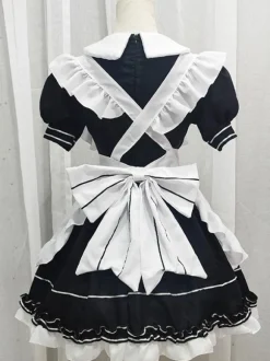 Black Maid Lolita Dresses Ruffles Bows Short Sleeves Lolita Dress