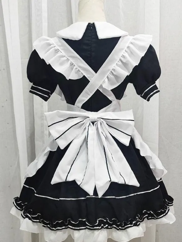 Black Maid Lolita Dresses Ruffles Bows Short Sleeves Lolita Dress