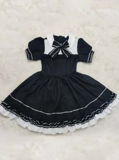 Black Maid Lolita Dresses Ruffles Bows Short Sleeves Lolita Dress