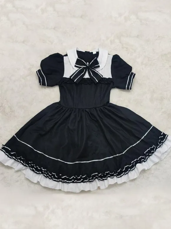 Black Maid Lolita Dresses Ruffles Bows Short Sleeves Lolita Dress