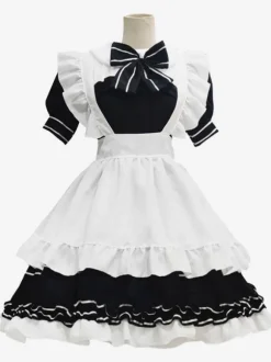 Black Maid Lolita Dresses Ruffles Bows Short Sleeves Lolita Dress