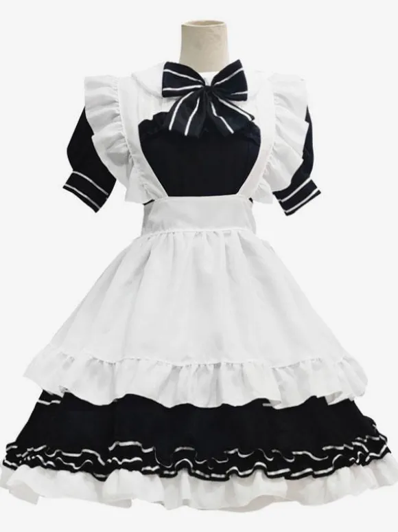 Black Maid Lolita Dresses Ruffles Bows Short Sleeves Lolita Dress