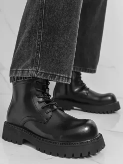 Black Martin Boots Men's Round Toe Lace Up Ankle Boots