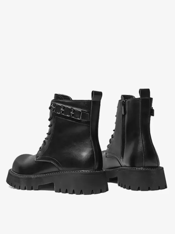 Black Martin Boots Men's Round Toe Lace Up Ankle Boots