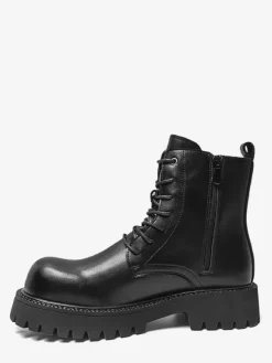 Black Martin Boots Men's Round Toe Lace Up Ankle Boots
