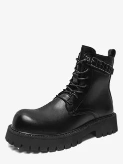 Black Martin Boots Men's Round Toe Lace Up Ankle Boots
