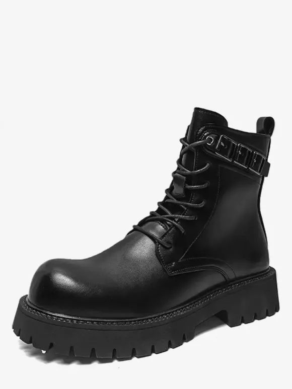Black Martin Boots Men's Round Toe Lace Up Ankle Boots