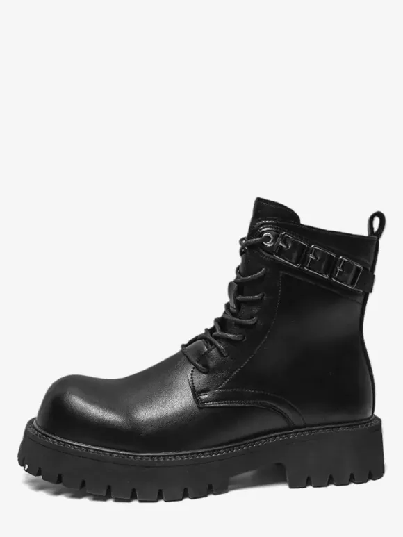 Black Martin Boots Men's Round Toe Lace Up Ankle Boots