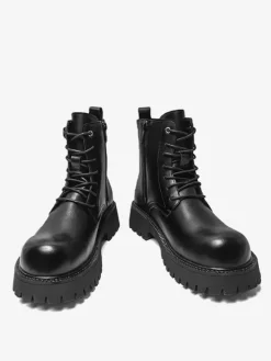 Black Martin Boots Men's Round Toe Lace Up Ankle Boots