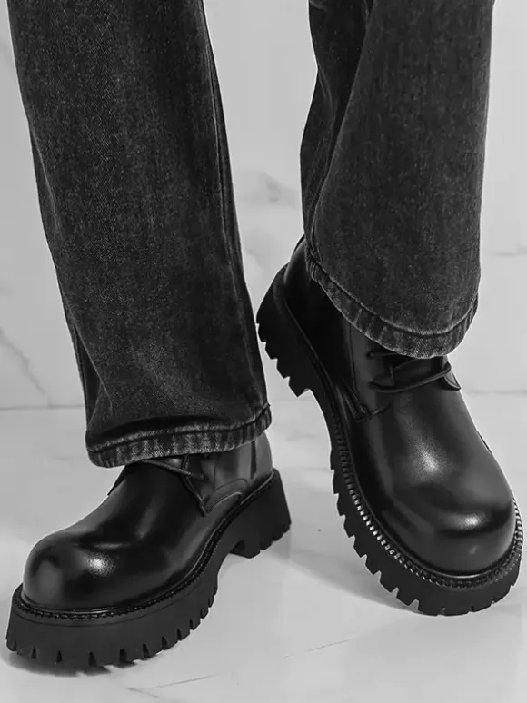 Black Martin Boots Men's Round Toe Lace Up Ankle Boots